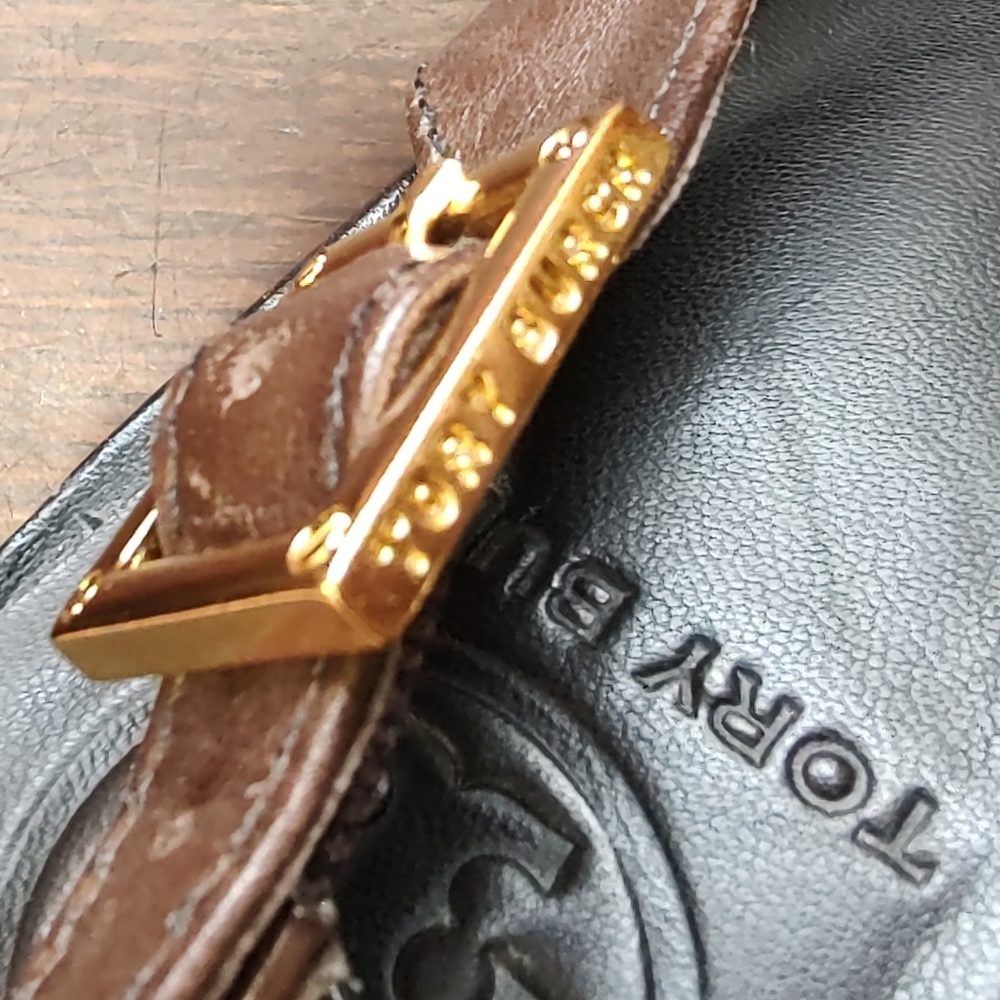 Tory Burch Womens 7M Peep Toe Slingback High Heels Tennyson Brown Leather Pump - Picture 10 of 12